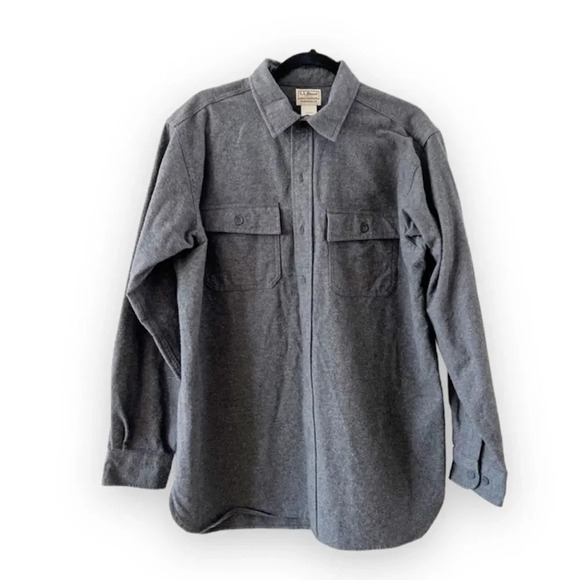 LL Bean Gray Cotton‎ Flannel Heavyweight Button Down Shirt Men’s Size Medium M - Picture 1 of 5